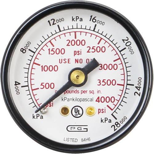 Pressure Gauges, 1-1/2" , 0 - 4000 psi, Back Mount, Analogue Les Fournitures Industrielles Méga