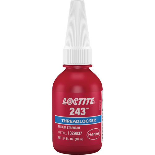 Compos&eacute; de blocage 243 tol&eacute;rant &agrave; l'huile, Bleu, Moyen, 10 ml, Bouteille Les Fournitures Industrielles Méga