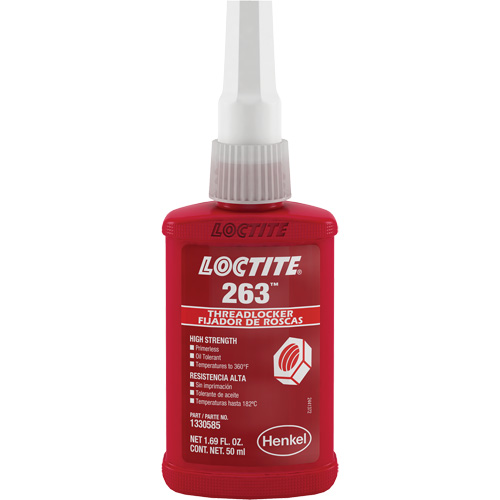 Threadlocker 263 Rapid Cure, Red, High, 50 ml, Bottle Les Fournitures Industrielles Méga