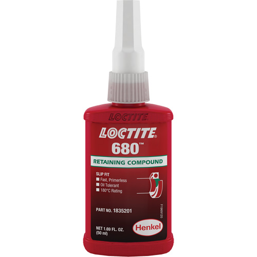 680 High-Strength/Low-Viscosity Retaining Compound, 50 ml, Bottle, Green Les Fournitures Industrielles Méga