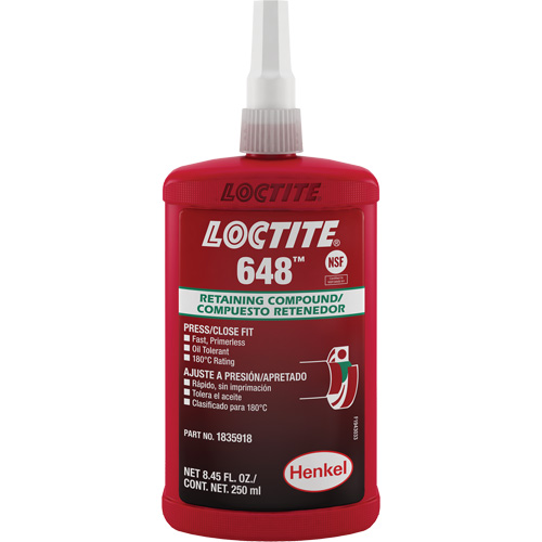 Loctite&reg; 648 Retaining Compound, 250 ml, Bottle, Green Les Fournitures Industrielles Méga