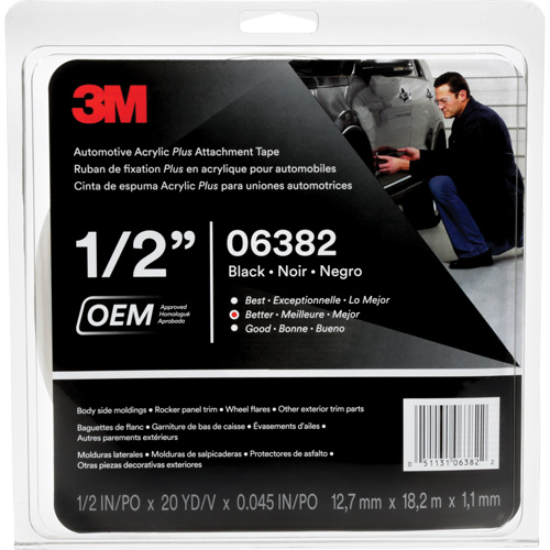 3M Automotive Acrylic Tape, 18 M (60') L x 12.7 mm (1/2") W, 45 mils, Acrylic Les Fournitures Industrielles Méga