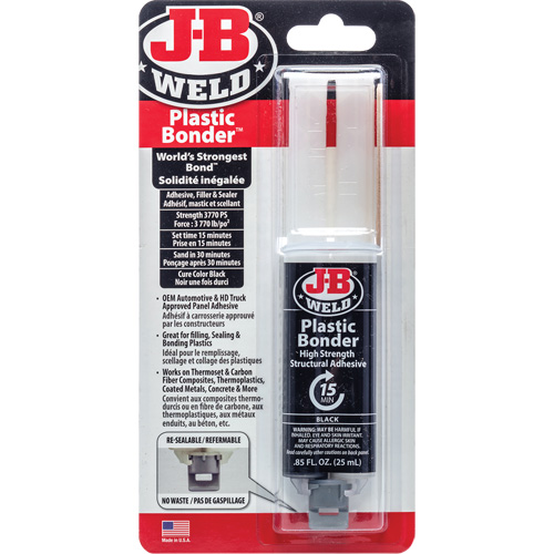 Plastic Bonder Adhesive, 25 ml, Syringe, Two-Part, Black Les Fournitures Industrielles Méga