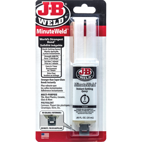 MinuteWeld Adhesive, 25 ml, Syringe, Two-Part, Clear Les Fournitures Industrielles Méga