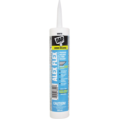 Scellant de silicone, acrylique et latex de qualit&eacute; sup&eacute;rieure pour moulures et garnitures Alex Flex, 300 ml, Cartouche, Blanc Les Fournitures Industrielles Méga