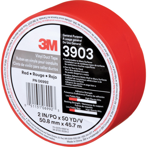 3903 Vinyl Duct Tape, 48 mm (2") W x 46 m (151') L, 6.5 mils, Red Les Fournitures Industrielles Méga
