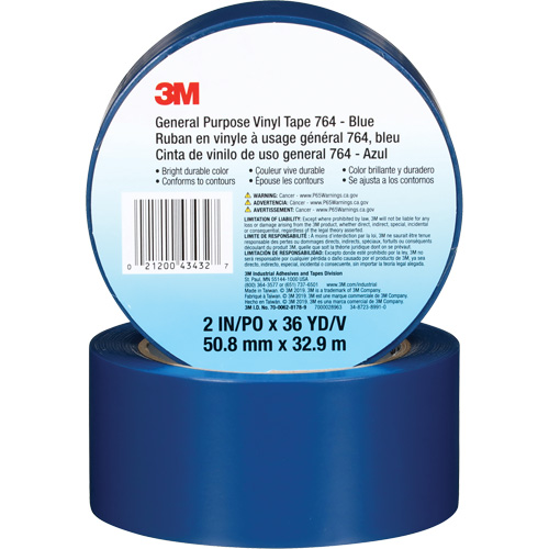 Ruban en vinyle pour travaux g&eacute;n&eacute;raux 764, 50,8 mm (2") la x 32,9 m (108') lo, 5 mils, Bleu Les Fournitures Industrielles Méga