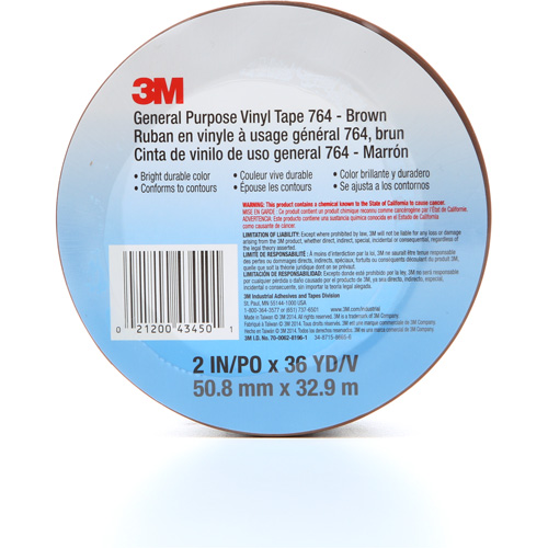 Ruban en vinyle pour travaux g&eacute;n&eacute;raux 764, 50,8 mm (2") la x 32,9 m (108') lo, 5 mils, Brun Les Fournitures Industrielles Méga
