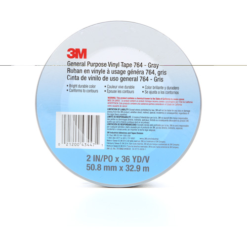 Ruban en vinyle pour travaux g&eacute;n&eacute;raux 764, 50,8 mm (2") la x 32,9 m (108') lo, 5 mils, Gris Les Fournitures Industrielles Méga