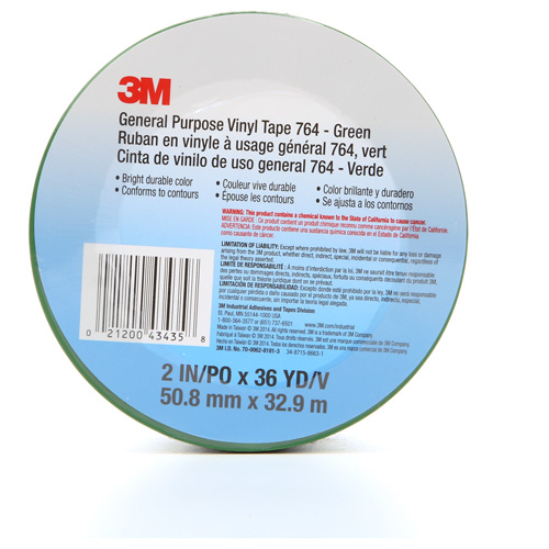 Ruban en vinyle pour travaux g&eacute;n&eacute;raux 764, 50,8 mm (2") la x 32,9 m (108') lo, 5 mils, Vert Les Fournitures Industrielles Méga