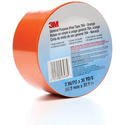 Ruban en vinyle pour travaux g&eacute;n&eacute;raux 764, 50,8 mm (2") la x 32,9 m (108') lo, 5 mils, Orange Les Fournitures Industrielles Méga