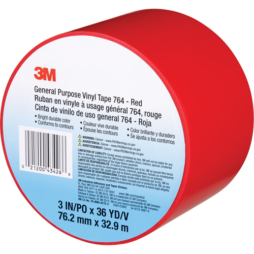 764 General-Purpose Vinyl Tape, 76 mm (3") W x 32.9 m (108') L, 5 mils, Red Les Fournitures Industrielles Méga