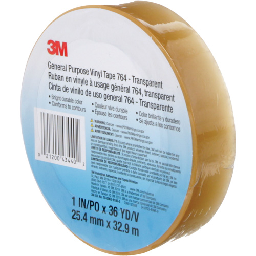 764 General-Purpose Vinyl Tape, 25.4 mm (1") W x 32.9 m (108') L, 5 mils, Clear Les Fournitures Industrielles Méga