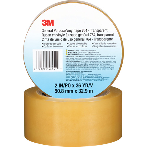 Ruban en vinyle pour travaux g&eacute;n&eacute;raux 764, 50,8 mm (2") la x 32,9 m (108') lo, 5 mils, Transparent Les Fournitures Industrielles Méga