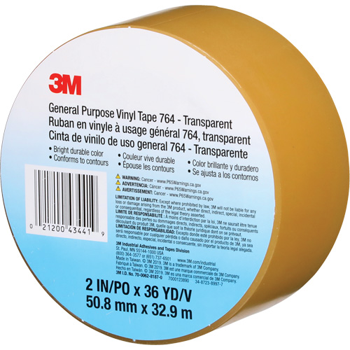 Ruban en vinyle pour travaux g&eacute;n&eacute;raux 764, 50,8 mm (2") la x 32,9 m (108') lo, 5 mils, Transparent Les Fournitures Industrielles Méga