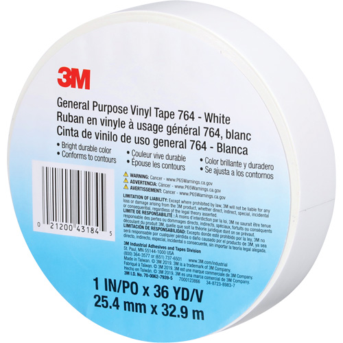 764 General-Purpose Vinyl Tape, 25.4 mm (1") W x 32.9 m (108') L, 5 mils, White Les Fournitures Industrielles Méga