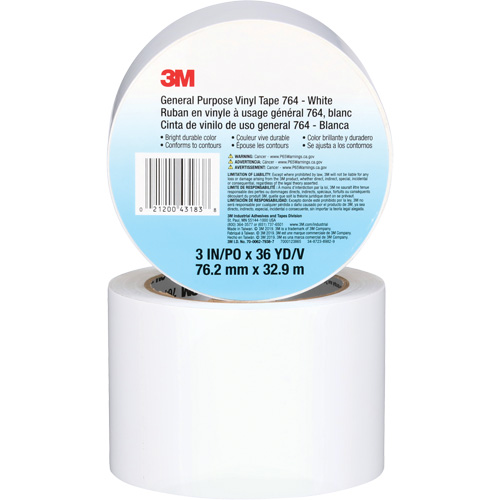 764 General-Purpose Vinyl Tape, 76 mm (3") W x 32.9 m (108') L, 5 mils, White Les Fournitures Industrielles Méga