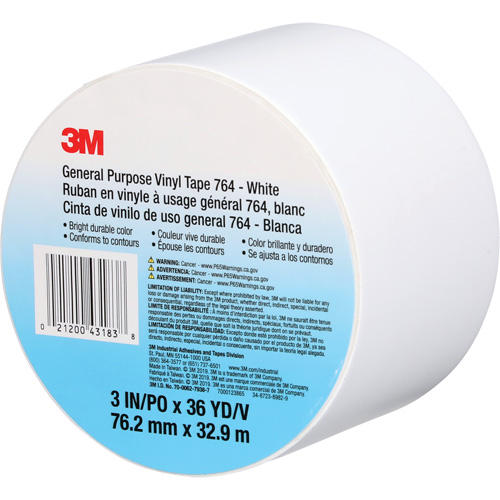 764 General-Purpose Vinyl Tape, 76 mm (3") W x 32.9 m (108') L, 5 mils, White Les Fournitures Industrielles Méga