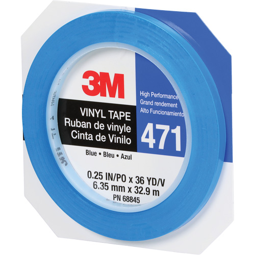 471 Vinyl Tape, 6 mm (1/4") W x 32.9 m (108') L, 5.3 mils, Blue Les Fournitures Industrielles Méga