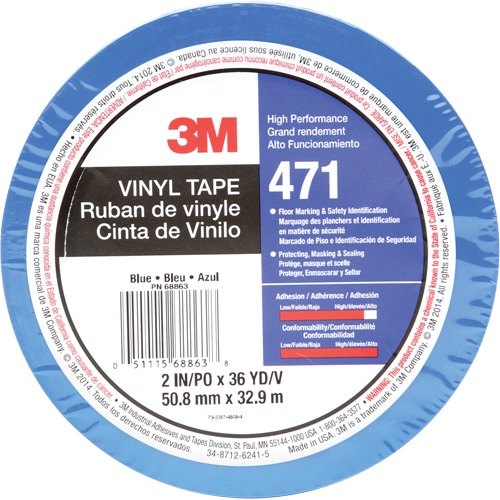 471 Vinyl Tape, 50.8 mm (2") W x 32.9 m (108') L, 5.2 mils, Blue Les Fournitures Industrielles Méga