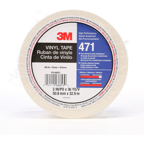 Ruban en vinyle 471, 50,8 mm (2") la x 32,9 m (108') lo, 5,2 mils, Blanc Les Fournitures Industrielles Méga