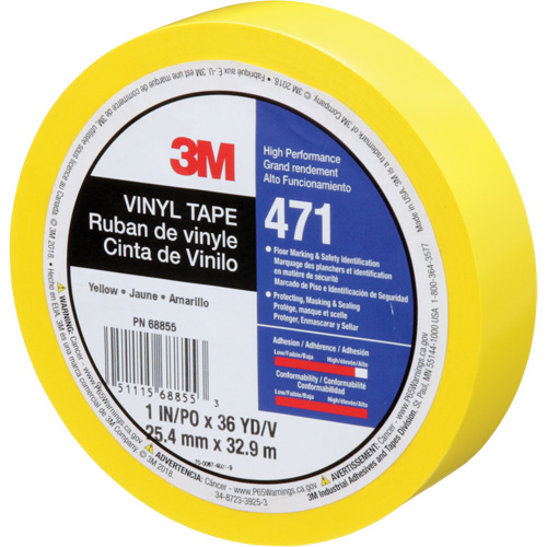 471 Vinyl Tape, 25.4 mm (1") W x 32.9 m (108') L, 5.2 mils, Yellow Les Fournitures Industrielles Méga