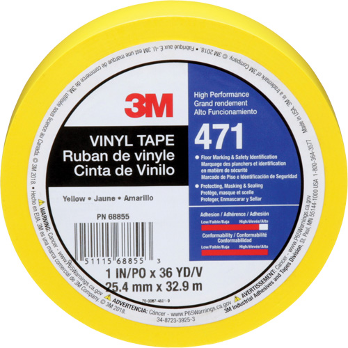 471 Vinyl Tape, 25.4 mm (1") W x 32.9 m (108') L, 5.3 mils, Yellow Les Fournitures Industrielles Méga