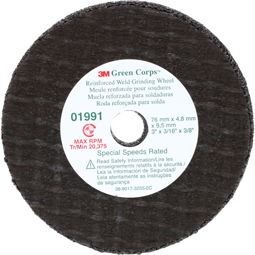Green Corps Cut-Off Wheel, 3" x 0.188", 3/8" Arbor, Type 1, Aluminum Oxide, 35000 RPM Les Fournitures Industrielles Méga