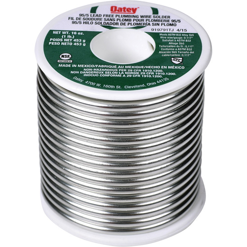 95/5 Plumbing Solder, Lead-Free, 95% Tin 5% Antimony, Solid Core, 0.3125" Dia. Les Fournitures Industrielles Méga