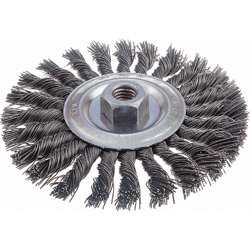 Brosses rotatives &agrave; fils nou&eacute;s - Brosse rotative &agrave; fils nou&eacute;s, fils nou&eacute;s standards, Dia. 6", Fils 0,023", Arbre 5/8"-11, Acier Les Fournitures Industrielles Méga