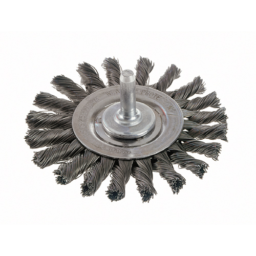Brosses rotatives &agrave; fils nou&eacute;s - Brosse rotative &agrave; fils nou&eacute;s a/queue 1/4", fils nou&eacute;s standards, Dia. 3", Fils 0,014", Acier Les Fournitures Industrielles Méga