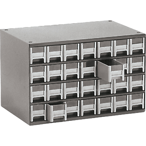 Modular Parts Cabinets, Steel, 28 Drawers, 17" x 10-9/16" x 2-2/16", Grey Les Fournitures Industrielles Méga