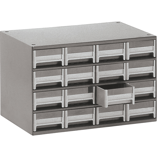 Modular Parts Cabinets, Steel, 16 Drawers, 17" x 10-9/16" x 2-1/8", Grey Les Fournitures Industrielles Méga
