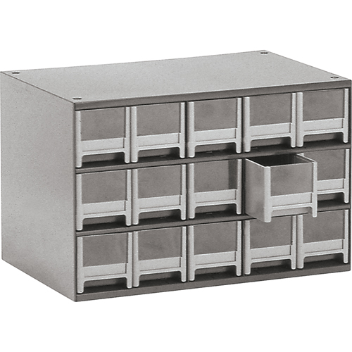 Modular Parts Cabinets, Steel, 15 Drawers, 17" x 10-9/16" x 3-1/16", Grey Les Fournitures Industrielles Méga