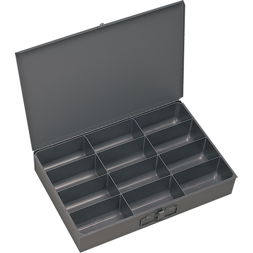 Compartment Scoop Boxes, Steel, 12 Slots, 18" W x 12" D x 3" H, Grey Les Fournitures Industrielles Méga
