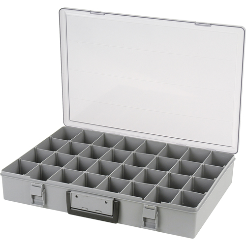 Compartment Case, Plastic, 32 Slots, 18-1/2" W x 13" D x 3" H, Grey Les Fournitures Industrielles Méga