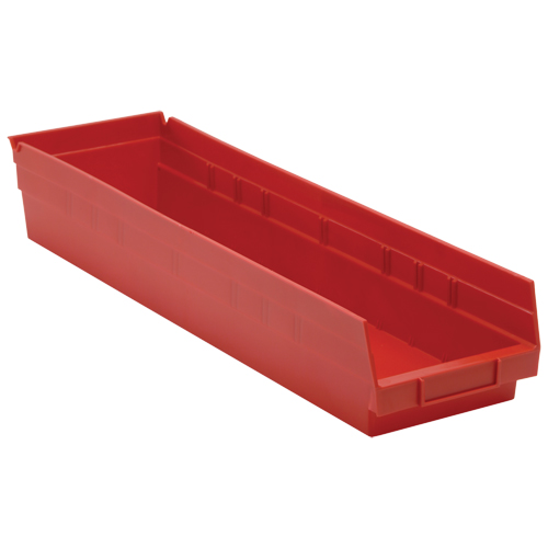 Bacs de rangement pour tablettes, 6-5/8" la x 4" H x 23-5/8" p, Rouge, Capacit&eacute; 50 lb Les Fournitures Industrielles Méga