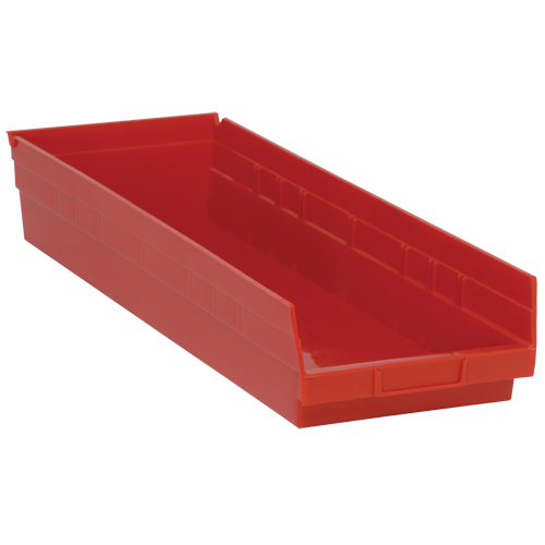 Bacs de rangement pour tablettes, 8-3/8" la x 4" H x 23-5/8" p, Rouge, Capacit&eacute; 50 lb Les Fournitures Industrielles Méga