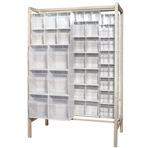 Syst&egrave;me de stockage &agrave; glissi&egrave;re &agrave; bacs basculants autonome, 51-1/4" la x 26" p x 77" h, 101 tiroirs Les Fournitures Industrielles Méga