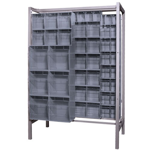 Syst&egrave;me de stockage &agrave; glissi&egrave;re &agrave; bacs basculants autonome, 51-1/4" la x 26" p x 77" h, 101 tiroirs Les Fournitures Industrielles Méga