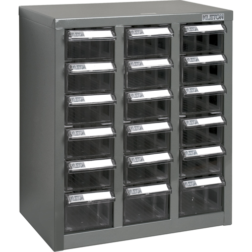Casiers pour pi&egrave;ces KPC-600, Acier galvanis&eacute;, 18 tiroirs, 13-9/10" x 8-7/10" x 16-3/10", Gris Les Fournitures Industrielles Méga