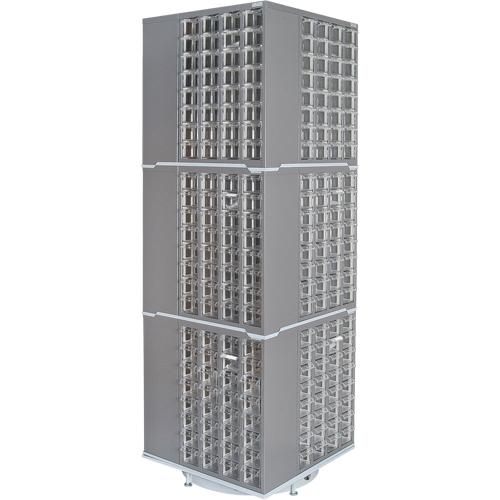 Armoire industrielle robuste avec carrousel &agrave; tiroirs, Acier, 384 tiroirs, 27" la x 27" p x 80" h, Gris Les Fournitures Industrielles Méga
