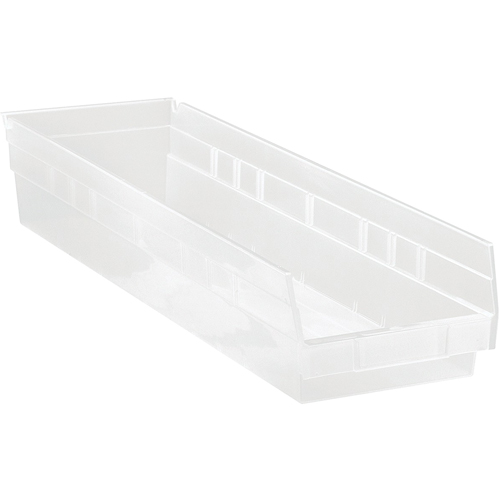 Bacs de rangement pour tablettes, 6-5/8" la x 4" H x 23-5/8" p, Transparent, Capacit&eacute; 50 lb Les Fournitures Industrielles Méga