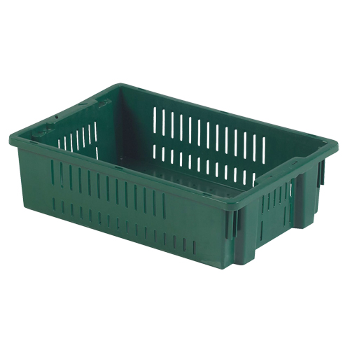 Agricultural Plastic Stack-N-Nest Container, 13.1" x 19.7" x 5.6", Green Les Fournitures Industrielles Méga