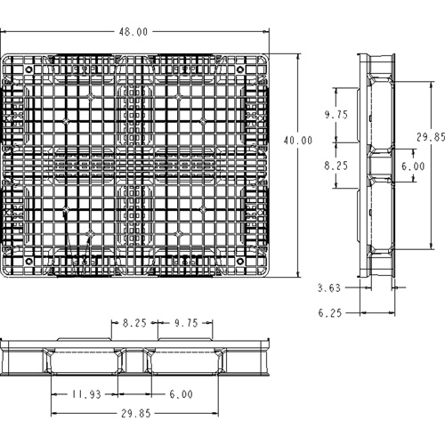 RackoCell Plastic Pallet, 4-Way Entry, 48" L x 40" W x 6-1/3" H Les Fournitures Industrielles Méga
