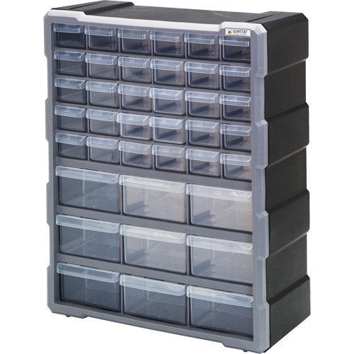 Drawer Cabinet, Plastic, 39 Drawers, 15" x 6-1/4" x 18-3/4", Black Les Fournitures Industrielles Méga