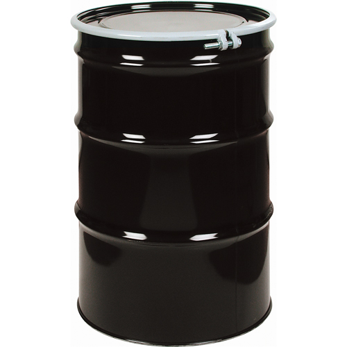 Barils en acier, 55 gal. US (45 gal. imp.), Non doubl&eacute;, Noir, Dessus ouvert, 1A2/Y1.4/140, Calibre 20 Les Fournitures Industrielles Méga