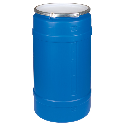 Barils en poly&eacute;thyl&egrave;ne, 30 gal. US (25 gal. imp.), Dessus ouvert, Bleu Les Fournitures Industrielles Méga