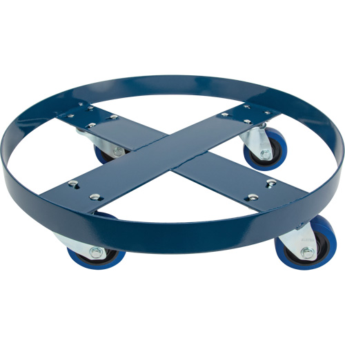 Chariot pour baril, Acier, Capacit&eacute;e 1400 lb, Diam&egrave;tre 24", Roue en &eacute;lastique bleu Les Fournitures Industrielles Méga