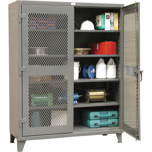 Armoires de rangement robustes ventil&eacute;es, 4 Tablettes, 72" h x 48" la x 24" p, Acier, Gris Les Fournitures Industrielles Méga